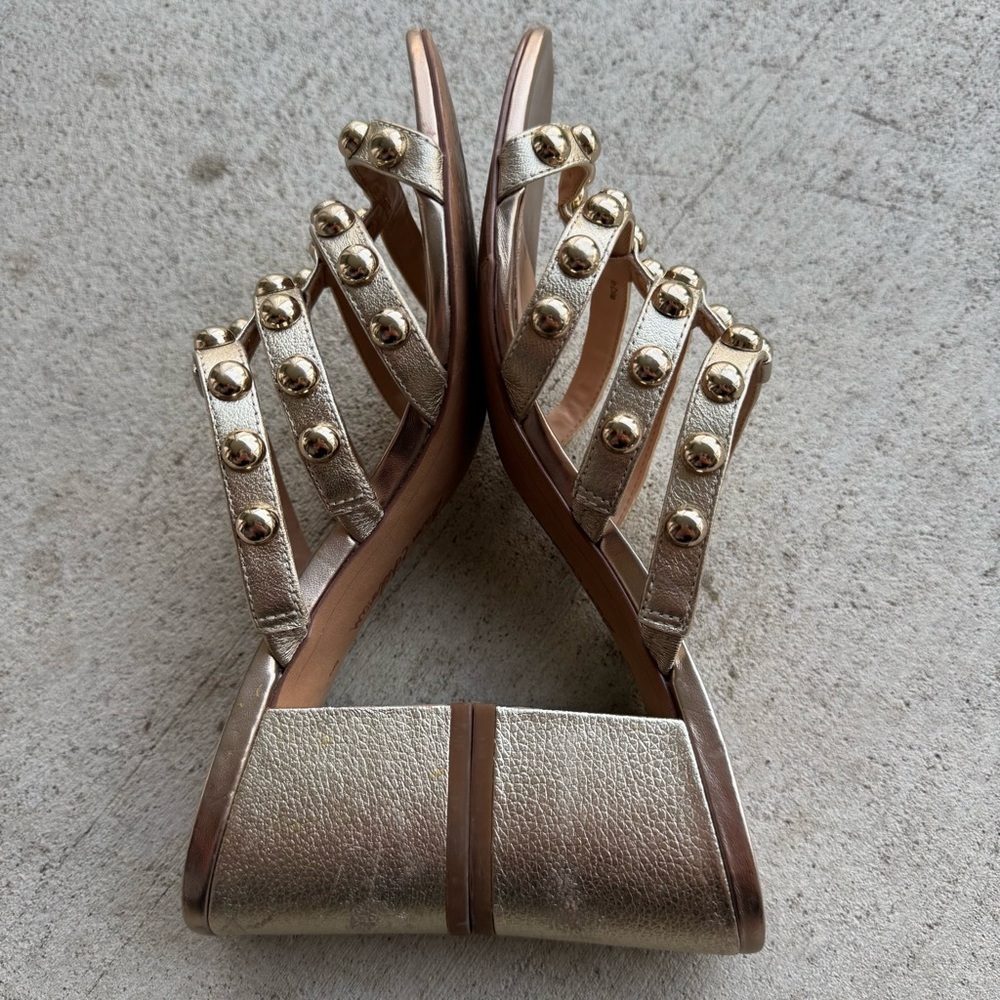 SAM EDELMAN Suri Champagne Gold Studded Mule Heels Size 8 Women Heels 3" Block - Picture 5 of 7